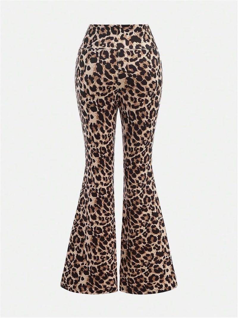 OYOANGLE Girl's Leopard Flared Leggings Crossover Skinny Bell Bottoms Cheetah Print Yoga Dance Pants - Image 4